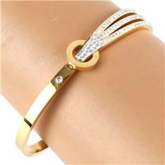 STAINLESS STEEL CZ BANGLE - Picture 2 of 3